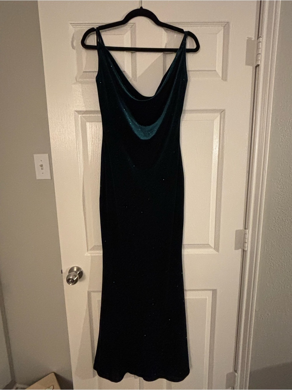 Elegant Deep Green Velvet Cowl Neck Slip Dress